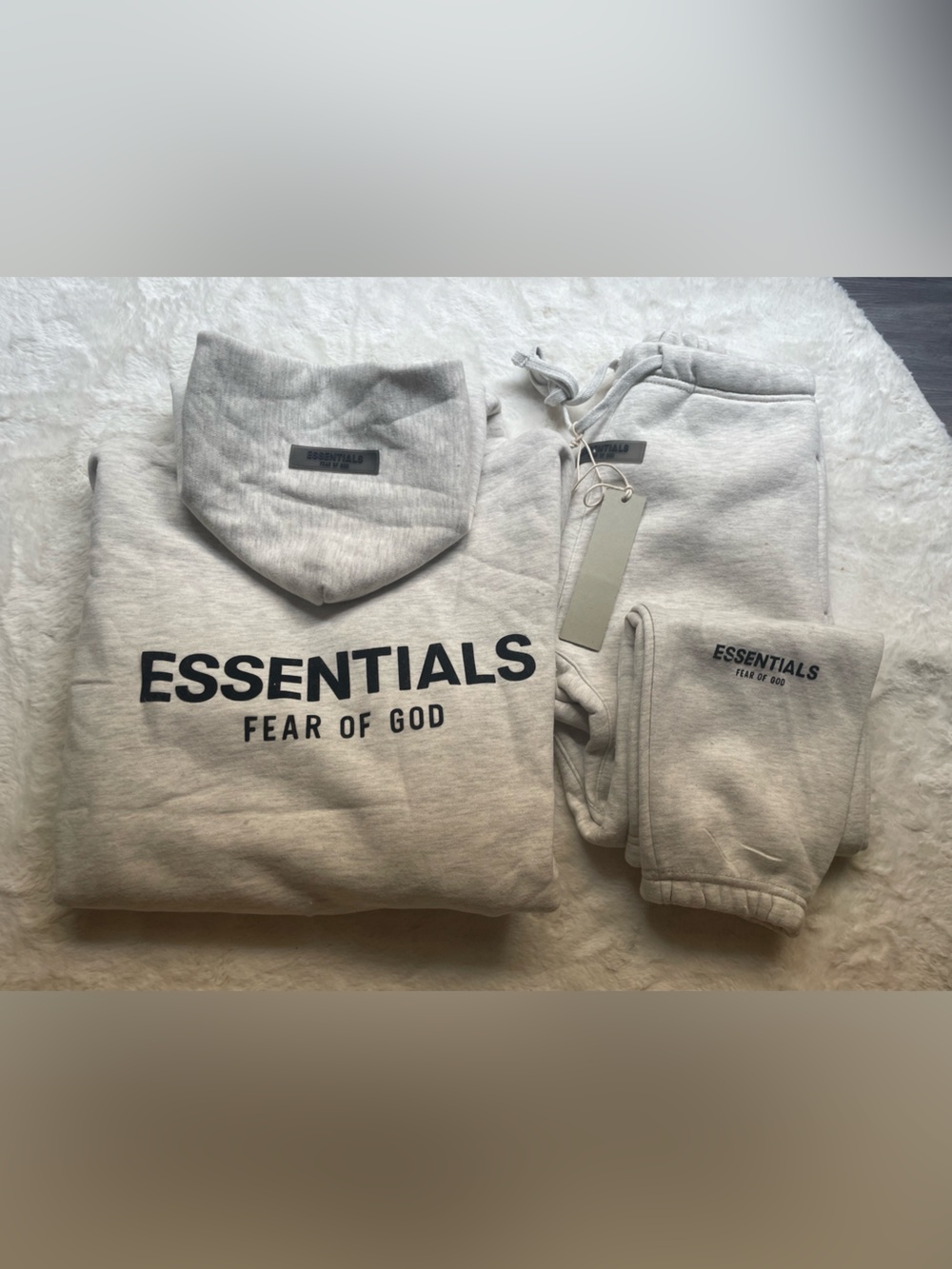 Essentials Fear of God Light Gray Hoodie & Sweatpants Set for kids